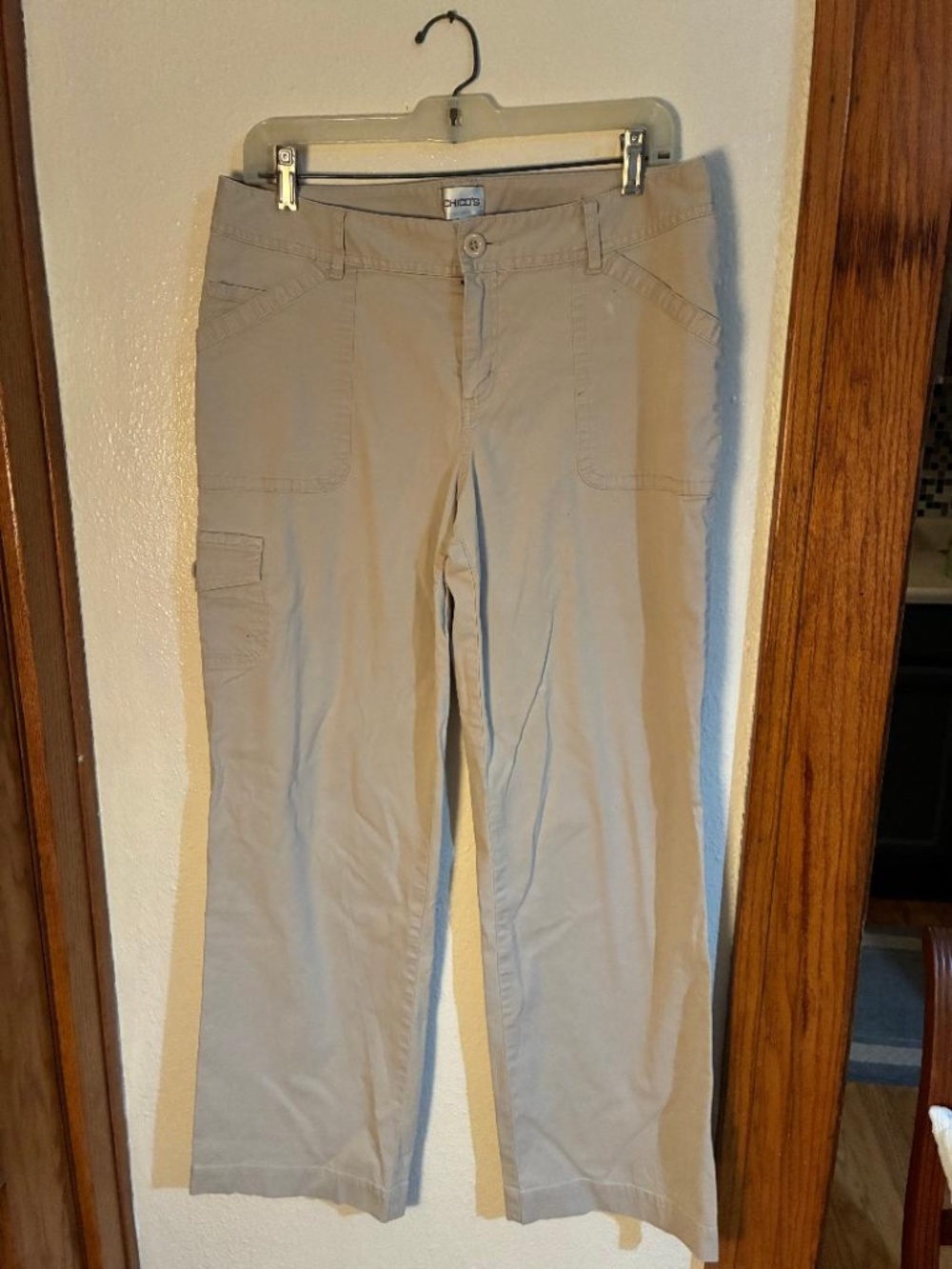 Ladies Chico's khaki pants, size 1.5, straight legs, 5 pocket